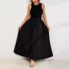 Casual Dresses Summer Women's Elegant Black Long Tank Dress O Neck Sleeveless 2 Färger med fickor