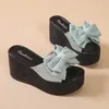 Slippare Summer Sandals Women 2024 Ladies Cloth Bow Fish Mouth Platform Wedge Heel Indoor Outdoor Beach