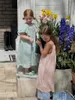 Платье принцессы с кружевным цветочным воротником для девочек, детские длинные платья с рукавами-крылышками, лето 2024, детская пляжная праздничная одежда Z7468