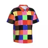 Męskie koszule zwykłe Koloroblokowa koszula plażowa Man Kolorowy patchwork Hawajski krótko-rękawowy graficzny graficzny modny bluzki pomysł na prezent