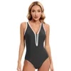 Kvinnors badkläder ett stycke baddräkt Set u-formad tillbaka elegant strandkläder bodysuit v-hals baddräkt simning bikini push up monokini