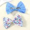 Hair Accessories 2Pcs Ribbon Printed Flower Hairpin Solid Color Clips For Girls Handmade Bowknot Barrettes Headwear Kids