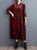 Casual Dresses 2024 Arrival Stand Collar Print Buckle Velvet Vintage Chinese Style Spring Dress Street Fashion Women Autumn