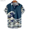 Casual shirts heren heren Hawaiiaanse shirts 3D geprinte korte mouwen Casual rapel strandstijl tops top retro golven geïmporteerde clothing mode 240402