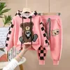 3-12 Jahre Frühling Herbst Girls Kleidung Set Cartoon Bärenmuster Hosenpodien Hose 2pcs Outfit Anzug für Kinder 240328