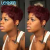 Lekker Colored Short Straight Bob Pixie Human Hair With Bangs For Women Brazilian Remy Non Lace Burgundy Red 240401