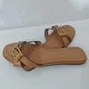 TRAF Summer Casual Shoes for Woman Beach Style Cround Toes Flat Leather Sandals Fashion Brown Womens Flipflops 240326