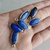 Pendant Necklaces Fashion Natural Lapis Lazuli Section Oval Shape Gold Color Connector Pendants For Jewelry Making Wholesale 6pcs