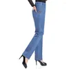 Pantalons pour femmes printemps/été femmes jean taille haute droit brodé moyen-âge et personnes âgées grande taille élastique PantsA735