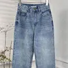 Damen-Jeans mit Buchstaben, gerade, Luxus-Designer-Jeans, blaue Denim-Hosen, lässige Alltags-Jeanshose