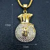 Pendant Necklaces Hip Hop Bling Iced Out Gold Color 316L Stainless Steel Euro Dollars Money Bag Pendants Necklace For Men Rapper Jewerly