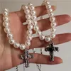 Pendant Necklaces Punk Vintage Y2k Aesthetic Cross Pearl Beads Chain Choker Necklace For Women Men Harajuku 2000s EMO Jewelry Accessories