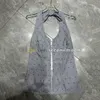 Sexy Holle Halter Top Dames Ademend Backless Vest Strass Knop Tanks Top Streep