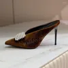 Slippels Grade Retro Style Thin Heel Half Women Suede Bow Decor Stiletto Lady Outer Wear Casual Fashion Single Shoes Mule