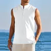 Camisas casuais masculinas moda praia homens roupas ginásio camisa tanque sem mangas colete sólido esportes 2024 tripulação pescoço abotoado camisetas