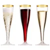 Verres à vin 12 pièces flûtes à Champagne en plastique à bords dorés 6.5 Oz tasses à Cocktail fantaisie jetables pour grillage transparent