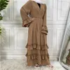 Etnische kleding Open Abaya Moslimvrouwen Islamitische Arabische Kaftan Kimono Vest Midden-Oosten Ruche Pakistaans Dubai Turkije Effen Kleur Mode