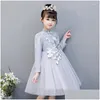 Vêtements ethniques Broderie rouge Phoenix Flower Girl Robe chinoise Qipao Enfants Cheongsam Enfants Robes de style oriental Princesse Drop de Dh0Wo