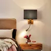 Wall Lamp Nordic LED Bedroom Fabric Reading El Room Wooden