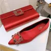 Lägenheter Lady's Colorful Diamond Flats Silk Shoes Pointed Toe Party Bride Footwear Större storlek 3144 Silver Red Black Comfort