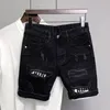 Herenshorts Zakken Effen Kleur Heren Stijlvol denim met gescheurde patchwork Knielange streetwear voor de zomer