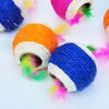 Spot wholesale pet supplies cat toys double hole feather sisal ball cat since hi bite grinding claw ball