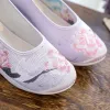 Flats Veowalk Platformların İçinde Kadınlar Saten Pamuk Kumaş İşlemeli Hanfu Ayakkabıları Sürüngen Üzerine Kaymak Zarif Bayanlar Konforlu Loafers