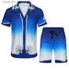 Mäns casual skjortor Gradient Blue Harajuku Casa Summer Suit Style Shirts High Quality Breattable Fashion Pocket Mens Shirts T240402