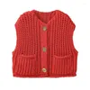 Kadın Örgü Kırmızı Kolsuz Üstler Ye Sweater 2024 Bahar Sonbahar Yaz Hardigan Ceketler Moda gevşek gündelik şık vintage