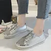 Casual Schuhe Frauen Plattform Turnschuhe Weiblichen Echten Leder Fuß Wohnungen Faulenzer Für Weiß Kristall Komfort Urlaub
