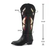 Boots Female Butterfly Embroidery Knee High Boots For Women Cute Cowgirls Cowboy Chunky Heel Vintage Fashion Punk Western Boots Womens