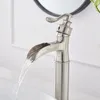 Bathroom Sink Faucets Brushed Nickel Waterfall Vessel Faucet Single Handle One Hole Deck Mount With Up Drain Hose