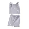 Kläduppsättningar småbarnsflickor outfit Summer blommig tryck stickad tank Camisole Top Elastic Shorts Set Boho Clothes