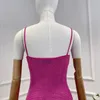 Casual Dresses 2024 Arrival Top Quality Women Party Rose Red Sleeveless Diamonds Bodycon Clothes For Summer