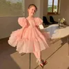 Spring and Summer Girl Dress Fluffy Sleeves Solid Sweet Princess Dress Girl Childrens Dress Casual Childrens Clothing 240402