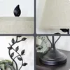 Kira Home Ambrose 31 Traditional Rustic Table Lamp with Beige Fabric Shade, Leaf Detailed Body, Energy Efficient LED Bulb, Matte Black Finish