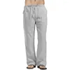 Men's Pants Trousers For Men Elastic Waist Cotton Linen With Pockets Travel Beach School