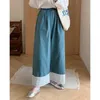 Women's Jeans SuperAen 2024 Spring Korean Style Lace Patchwork Washed Denim Wide Leg Pants Loose