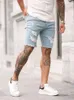 Calças de brim masculinas verão rasgado shorts masculino hip-hop denim calças elásticas luz azul design elegante ultra-fino em linha reta shorts masculinos hombrel2404