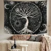 Tapestries Tree Tapestry Moon And Sun Black Wall Hanging Mandala Starry Sky Hippie