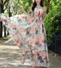 2023 Vestito estivo Beach Chic Donna Stampa floreale Ruffle Chiffon Abito bohemien Donna Manica corta Boho Abiti maxi Po Abiti 240323