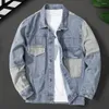 Jaquetas masculinas homens cor combinando jaqueta jeans solta single-breasted manga comprida botões lapela bolsos casual hip hop streetwear jeans casaco