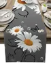 Yellow Daisy Butterfly Gray Linen Table Runners Coffee Wedding Decoration Family Party Dining Long Washable Runner 240325