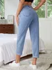 Plus-Size-Jeans für Damen, hellblau, Haremshose, hohe Taille, dehnbar, Knöchellänge 100 kg, Frühling und Sommer, Mom 240401