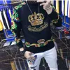 T Mens Sweater Shirts Heavy Industry Embroidered Crown European Long Sleeve T-Shirt Round Neck Bottoming -Shirt