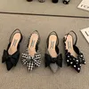 Robe chaussures été femmes pompes mode peu profond bowknot slingbacks noir et blanc plaid pois talons sandales basses sandales