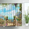 Shower Curtains Beach Scene Tropical Summer Seaside Scenery Window Ocean Palm Tree Parrot Bathroom Set Bathtub Decor With Hooks