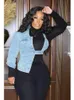 Mode vovelty denim jackor en axel sexig casual streetwear plus size blu bh jacka outwear vintage höst topps 240322