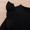 Kleidungssets Kleinkind Säugling Baby Mädchen Zweiteilige Outfits Langarm gerippte Rüschen Pullover Tops Cord Schleife elastische Taille Rock Set
