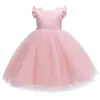 Летнее тюлевое платье с цветочным узором для девочек на день рождения, свадебное платье с бантом на спине, детское праздничное платье, розовое платье принцессы, платье с бантом для маленьких девочек 240402